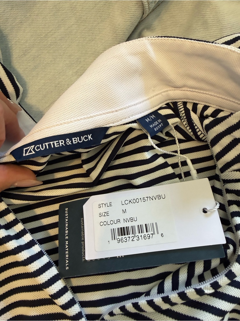 Cutter & Buck Navy and White Striped Polo Shirt - Picture 4 of 4